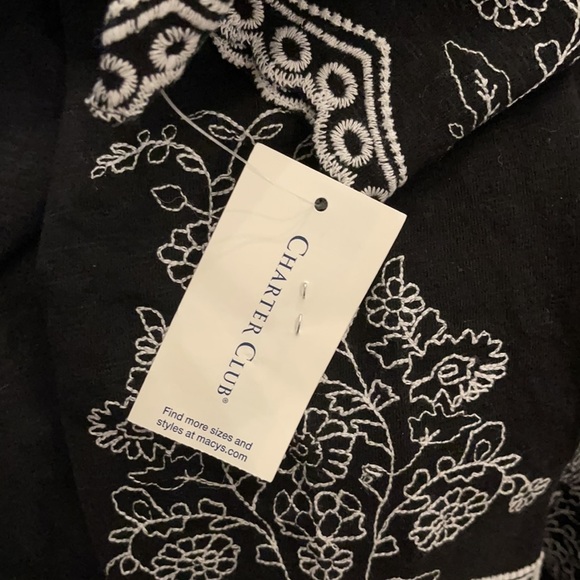 Charter Club Black & White Embroidered Tunic NWT - Picture 3 of 11